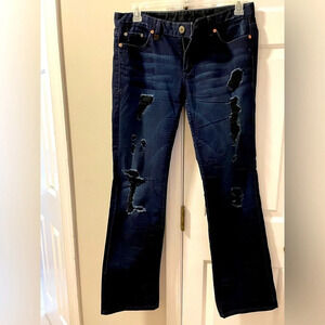 AX women’s 12m destroyed Blue Black jeans, “boyfriend” cut. Monogrammed & 5pocke